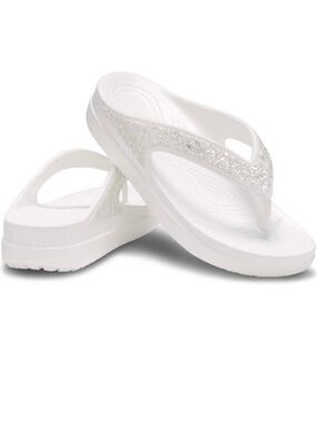 Crocs White Glitter Platform Flip Flop Sandals NWT